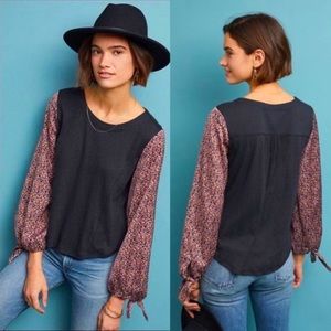 Anthropologie Maybelle Floral Pattern Printed Balloon Sleeve Top